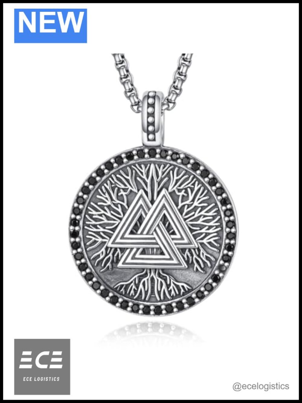 925 Sterling Silver Tree of Life Viking Rune Necklace Adjustable